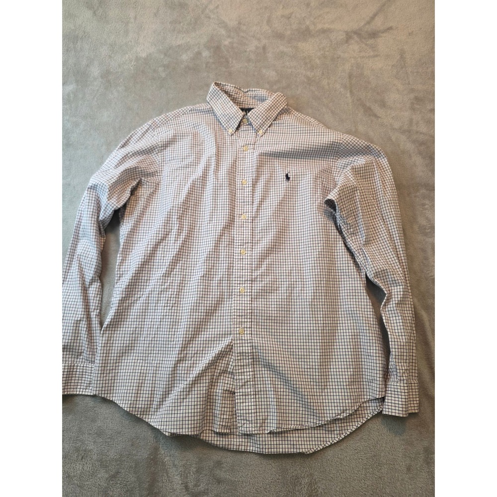 Ralph Lauren Button Down Shirt Mens XL White Purple Custom Fit Tattersall Check